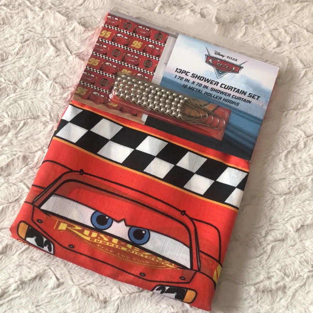 Disney Pixar Cars Lightning McQueen Shower Curtain Set - Red Black
